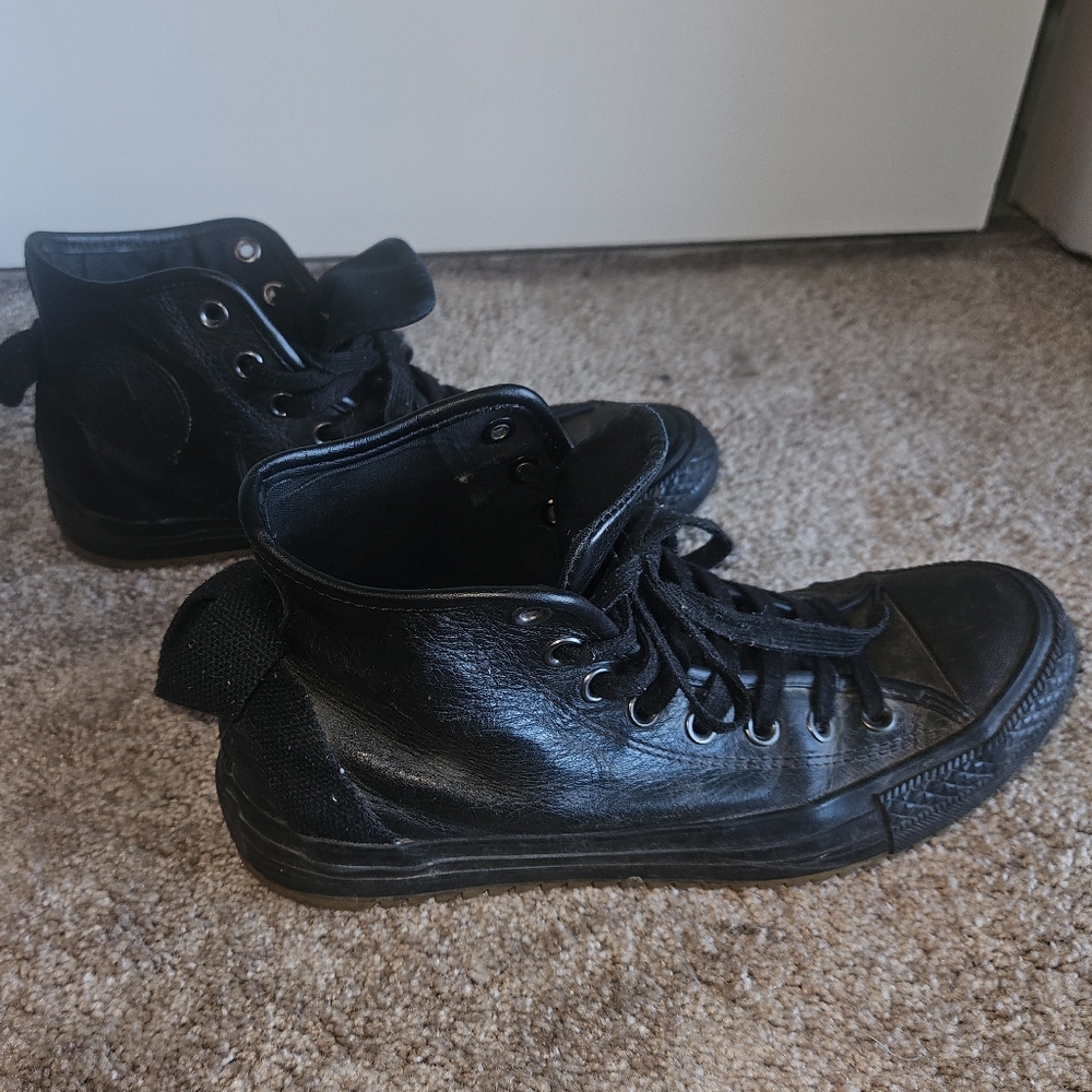 Converse Black Leather High Top Size 9